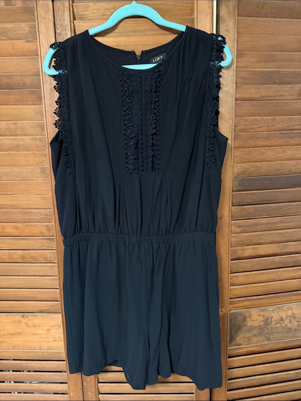 LOFT Black Sleeveless Crochet-Trim Romper
